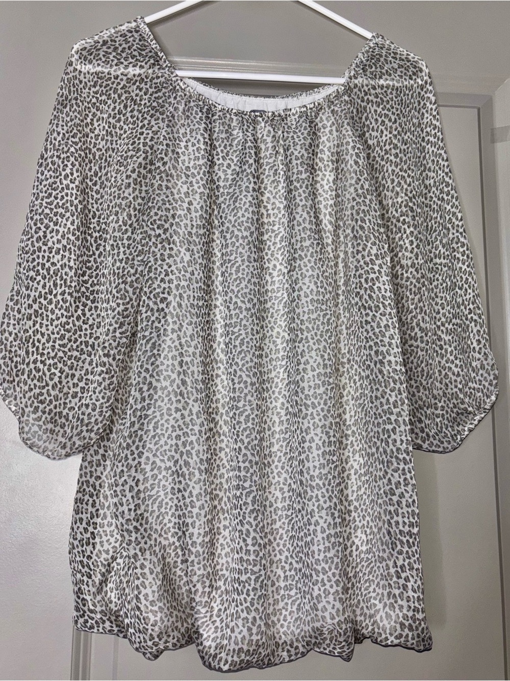 Women's White and Gray Leopard Print Blouse